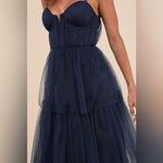 Lulus LULU’S Unforgettable Poise Navy Blue Tulle Bustier Tiered Maxi Dress Photo 2