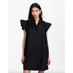 Madewell Flutter Sleeve Button Front Mini Dress Poplin Black Relaxed XS NWT Photo 1
