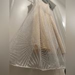 Beige Cream & Silver Glittery Art Deco Patterned Overlay Sleeveless Dress Photo 11