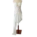 Strapless velvet dress with lace and sequine middrift with side train White Size L Photo 6