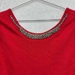 Alya Red Textured Rhinestone Neckline Peplum Top Cap Sleeves Party Dressy Glam Photo 2