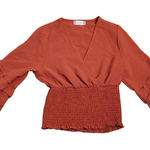 Altar'd State Rust Surplice Neckline Ruffle Sleeve Smocked Waist Blouse Fairy Core Boho Sz XS Photo 0
