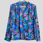 Vintage Wilroy Rare Purple Blue Floral Paisley Satin Long Sleeve Blouse Size 10 Photo 0