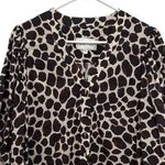 Cara Cara V Neck Blouse animal print cuff ties brown tan small Photo 2