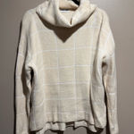 Ecowish Cream Checkered Pattern Long Sleeve Cowl Neck Sweater Medium Photo 0