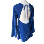 Free People NWT,  Chelsey Mini Dress Blue Velvet Open Back Bell Sleeves, Sz S Photo 5