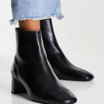 Mango | leather ankle mid heeled boots Round toe black 38 Photo 0