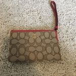 Coach signature canvas corner zip wristlet red, brown, khaki NWOT Photo 3