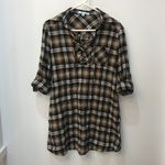 She & Sky Boutique brown black LACE UP PLAID DRESS size Medium. Photo 7