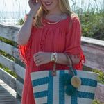 AQUA Gauze Off The Shoulder Tassel Mini Dress In Coral Photo 9