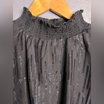 Elan  Black Shimmer Stripe Mock Neck Smocked Long Sleeve Blouse.  Size Large NWT Photo 3