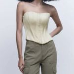 ZARA Light Green Satin Hook & Eye Closure Corset Bustier Top Photo 2