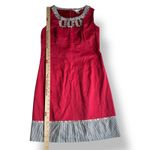Richard Malcolm Red Cotton Dress Size 8 Embellished Floral Stripe Hem Mod Preppy Photo 3