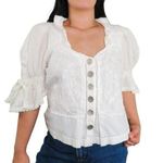 Vintage Umberto Ginocchoetti Victorian White Puff Sleeve Blouse Silver Buttons Size L Photo 0