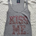 PINK - Victoria's Secret Y2K PINK Victoria’s Secret gray Kiss Me bedazzled tank 2009 size small dog Photo 0