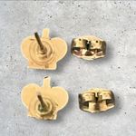 Vintage Estate Gold Tone Red Cloisonné Crown Post Earrings Photo 3