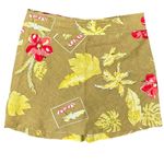 Vintage 90s Tan Red Yellow Linen Floral Hawaiian Hibiscus Floral Mini Skirt 14P Photo 1