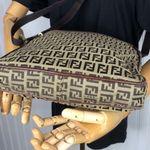 Fendi Zucca Canvas Leather Olive Green Brown Crossbody Messenger Shoulder Bag Photo 3