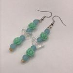 Handmade  Mint Green Floral Butterfly Beaded Earrings Photo 0