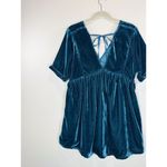 Free People  Dress Blue Ivy Mini Velvet V Neck Short Sleeve A Line Boho Small Photo 8