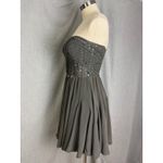 Rebecca Taylor Gray 100% Silk Strapless Sequin Dress Sweetheart Mini Smocked 4 Photo 7