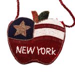 None Beaded New York Apple Flag Small Shoulder Bag Red Photo 8