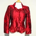 Algo Boutique Red Black Rose Floral Shiny Blazer Jacket Photo 0