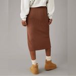 American Eagle NEW  Stretch High-Waisted Ribbed Knit Midi Skirt Brown sz Large Photo 2