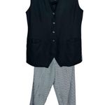 EXPRESS Vintage Black and White Striped Women's Pantsuit with Button-Up Vest Photo 0