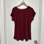 UMGEE | Burgundy Linen Blend Fringe Casual Short Sleeve Boho Tunic Top, Size M Red Size M Photo 3