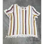 Madewell  Blakley Sweater Tee Women S White Stripe Fringe Hem Regular Fit Photo 0