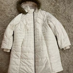 Susan Graver - Women's White Quilted Coat with Faux Fur Hood size 1x Photo 0