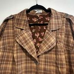 L.A. Blues Women's Brown Plaid Button Up Collared Jacket Workwear. Oversized. Photo 14