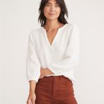 Marine layer  Jamie Banded Collar Double Cloth‎ Top in White Photo 1