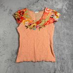 Alberto Makali Top Womens L Crinkle Boho Floral Embroidered Mixed Print Blouse Photo 1