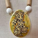 Lee Sands vintage cheetah cubs ceramic beaded statement necklace Photo 2