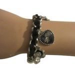 Guess Silver Beaded Charm Bracelet w/ Crystal Heart & Flower Dangles Photo 0