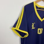 LIONESS Spectate Tee Top Size S Blue and Yellow V Neck Short Sleeve Shirt Photo 1