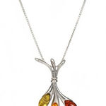 Artisan 925 Sterling Silver Baltic Amber Floral Pendant Necklace Honey Cognac Green Photo 0