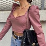 ZARA  Faux leather puff sleeve crop top marsala pink Photo 0