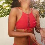 Aerie Women's Salmon Color High Neck Lace Up Bikini Swim Top- Size Medium Photo 1