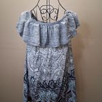 EXPRESS  Off-Shoulder Paisley Mini Dress - Blue and Black Photo 5