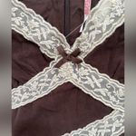 Free People  Brown Bow Mini Dress with Cream Lace Photo 3