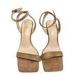 Vince Camuto Sandals Size 7.5 Tan Leather Saprenda Rhinestone Square Toe Ankle S Photo 2
