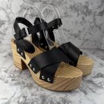 Intentionally Black Womens Twin Clog Platform Sandal Size 8 Black Leather Wood Photo 0