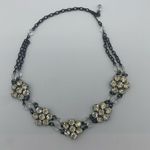 VTG clear RhVTG clear Rhinestone And Glass Bead Choker Necklace 15” Flower Shape Silver Photo 6