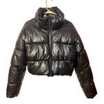 ZARA  Black Faux Leather Puffer Jacket  XL Cropped Mock Neck Gorpcore Streetwear Photo 2