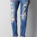 American Eagle  Tomgirl Distressed Jeans Dark Wash Sz 0 Relaxed Straight Boho Photo 3