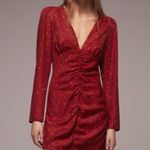ZARA  Printed V-Neck Long Sleeve Ruched Dress Puff Shoulders Red/Black Size M NEW Photo 3