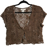 Nine West  Brown Crochet Lace Floral Cardigan Vest Top- Size Large Photo 0